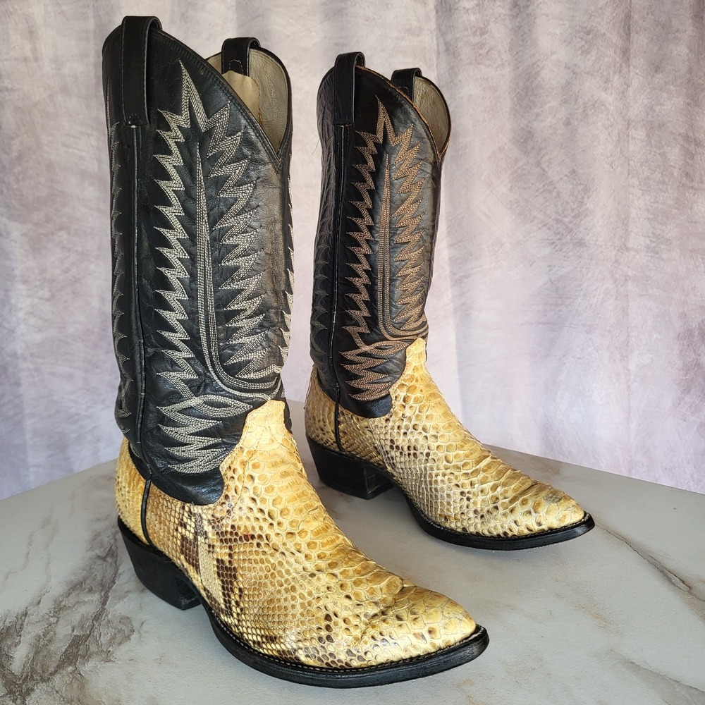 Classic Genuine Python Snake Western Cowboy Boots Natural Size 8 D